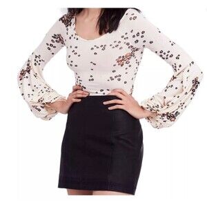 Free People To the Tropics Blouson Sleeve Top Cream Floral Size Large L